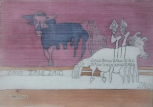 Modern Buffalo 02, silk painting by Nguyen Thi Mai