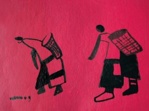 Picking Cotton, an ink on paper drawing by Nguyen Thi Mai