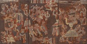 Puppet Dance 3, an unpolished lacquer painting by Nguyen Thi Mai