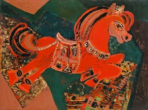 Red Horse, a lacquer painting by Nguyen Thi Mai