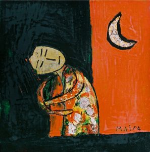 Resting Child, a lacquer painting by Nguyen Thi Mai