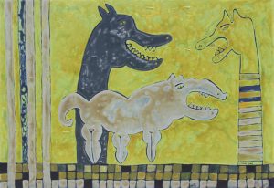 Zodiac Dog, an acrylic on canvas painting by Nguyen Thi Mai
